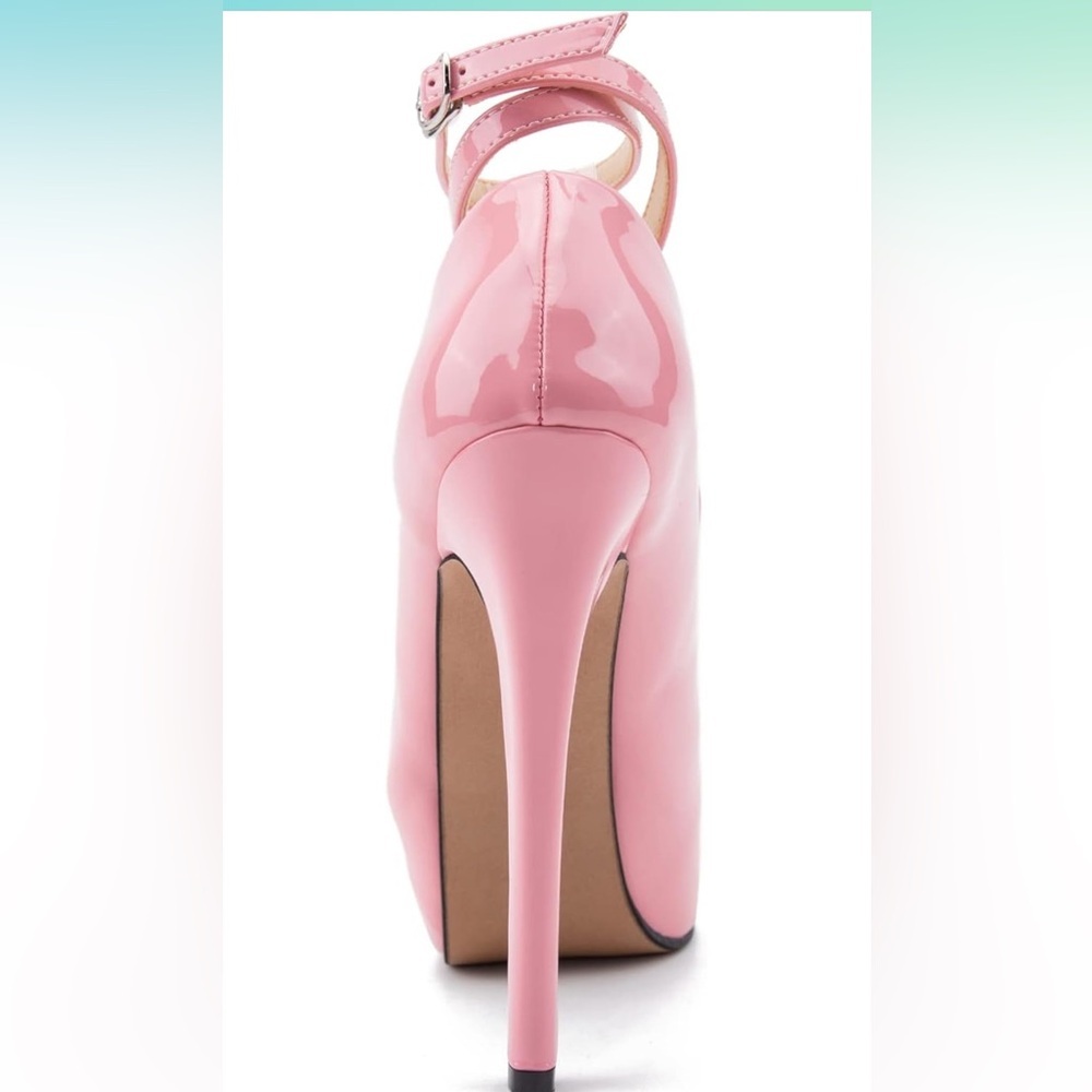Pink Patent Cross-Strap Platform Heels - Picture 9 of 16